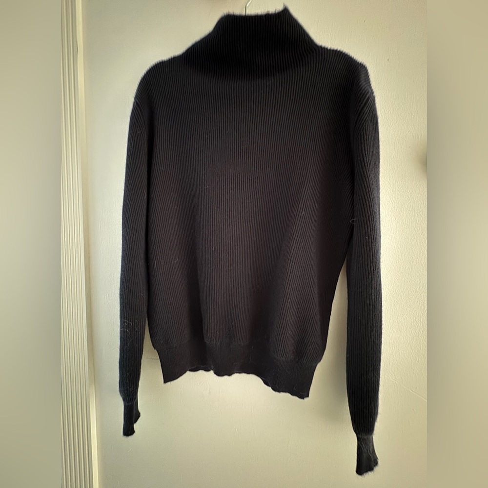 The Row Dark Navy Cashmere Ribbed Funnel Neck Sweater Size S